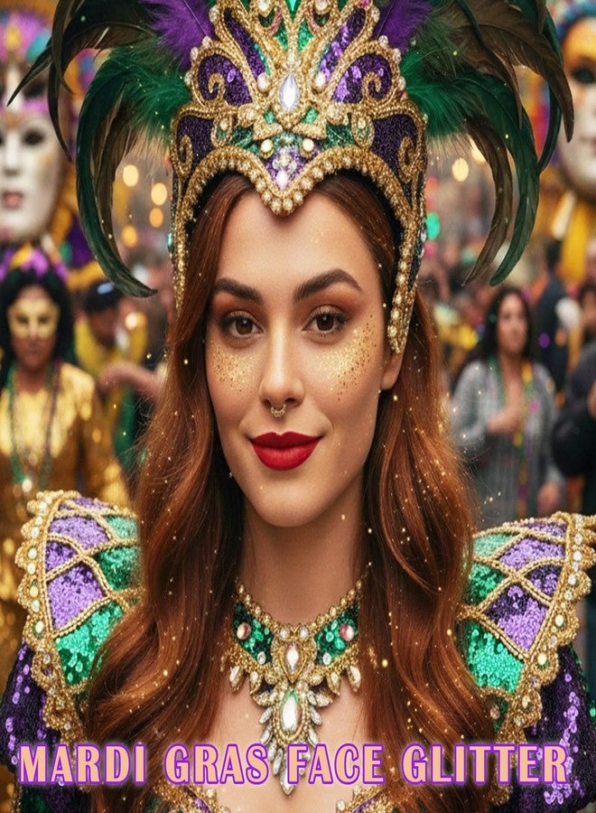 بامينفي مجموعة بامينيفاي من 4 عبوات من جليتر الوجه الذهبي، زي ماردي غرا للنساء، جليتر ذهبي لامع للجسم والشعر، إكسسوارات مكياج كرنفال ماردي غرا، زي حفلة موسيقية، مكياج مهرجان موسيقى الريف، 40 غرام/1.41 أونصة - Image 2